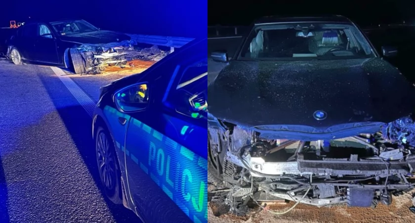 BMW uderzyło w bariery na A1 - kierowca był poszukiwany i miał zakaz prowadzenia aut