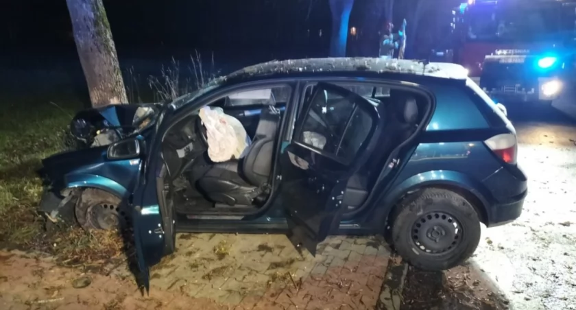 Wypadł z drogi i uderzył w drzewo. 18-latek i jego pasażer trafili do szpitala