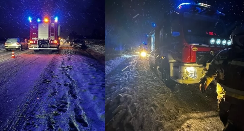 Ślisko na drodze - auto wpadło w poślizg i wjechało do rowu