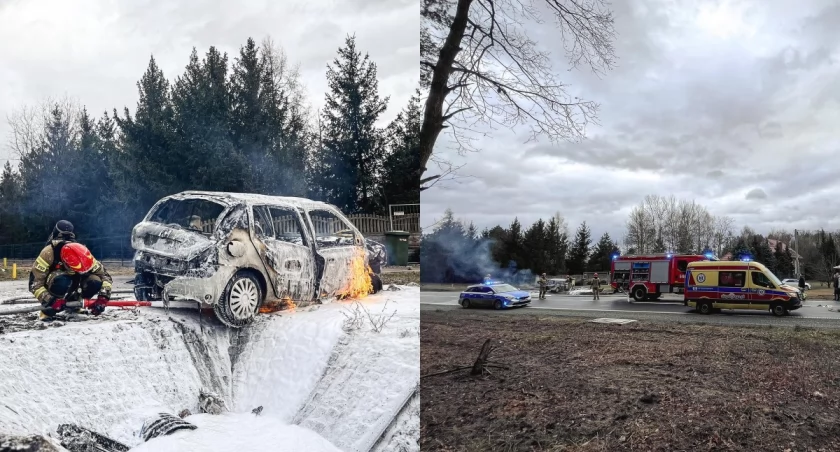 Wypadł z drogi i wpadł do rowu - auto stanęło w płomieniach