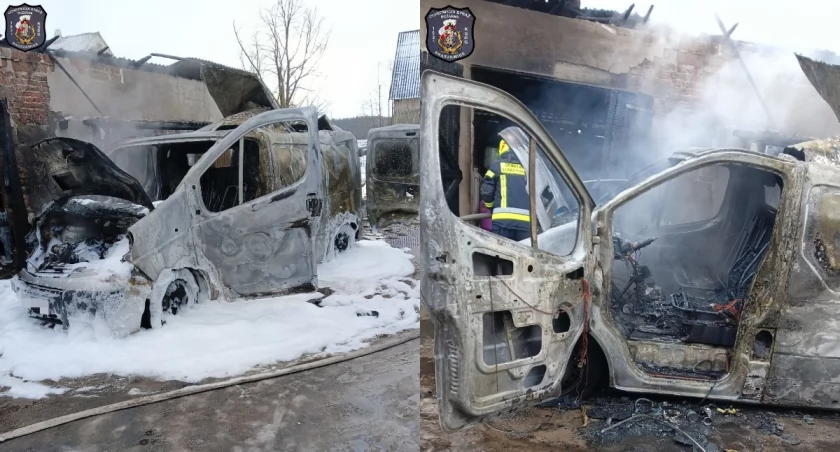 Pożar auta pod Brąszewicami - palił się bus z butlami gazu