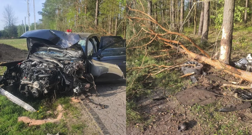 Groźnie wyglądające zdarzenie na drodze - kierowca ściął przydrożną sosnę 