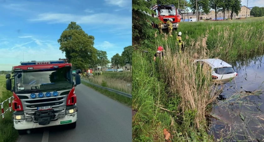 Auto wpadło do stawu - kierowcy nie było w pojeździe, ruszyły jego poszukiwania