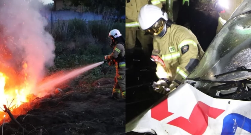 Wybuch butli i wypadek drogowy - strażacy z Opojowic uczestniczyli w ćwiczeniach
