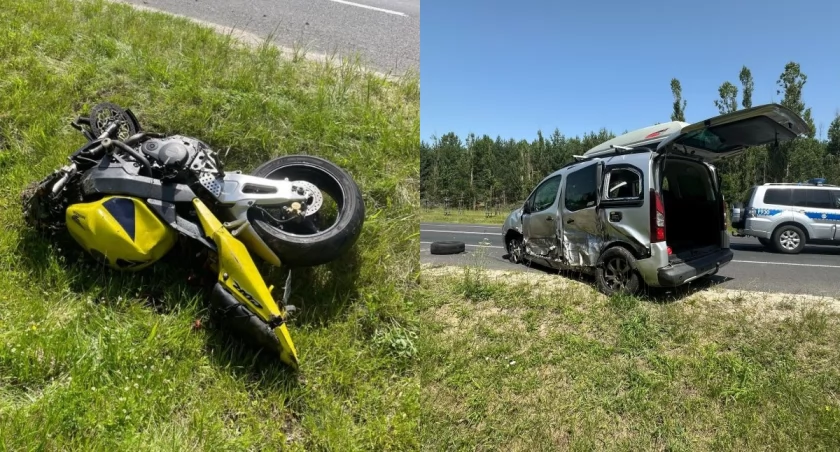 Motocyklista uderzył w samochód - obydwaj kierowcy w szpitalu 