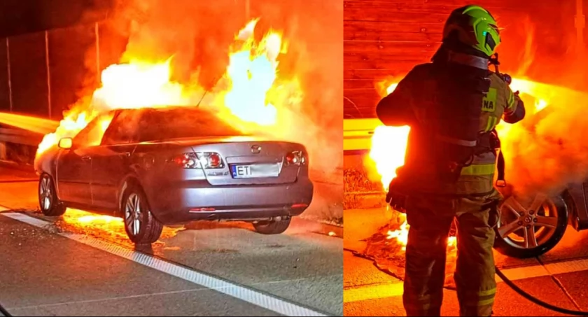 Pożar samochodu na S8 i kolizja podczas akcji gaśniczej: nocne dramaty na drodze