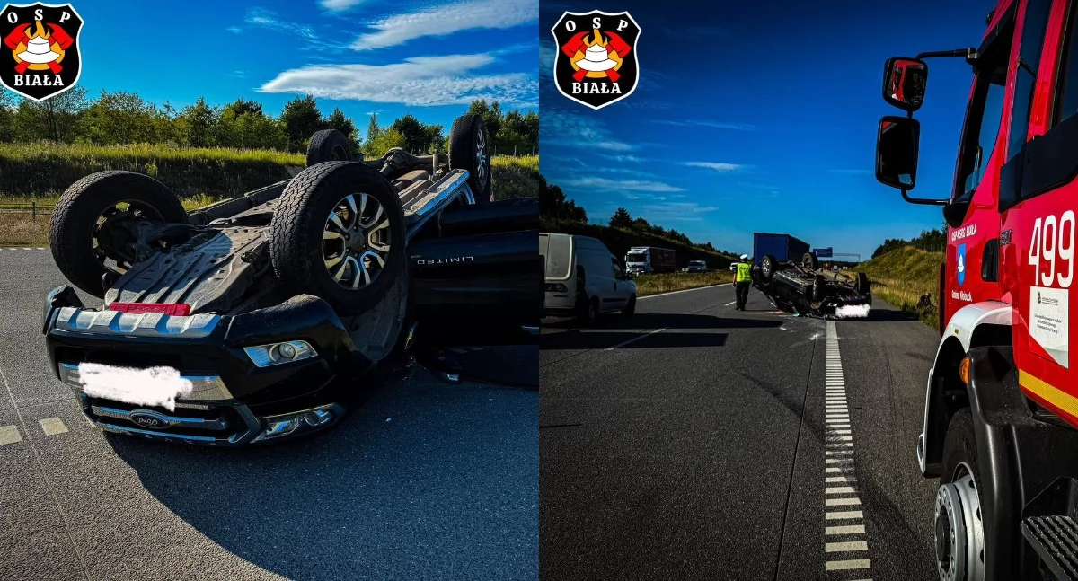 Dachowanie auta na A1 - samochodem podróżowały cztery osoby