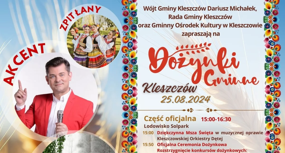 Dożynki Gminy Kleszczów 2024: jakie gwiazdy i atrakcje