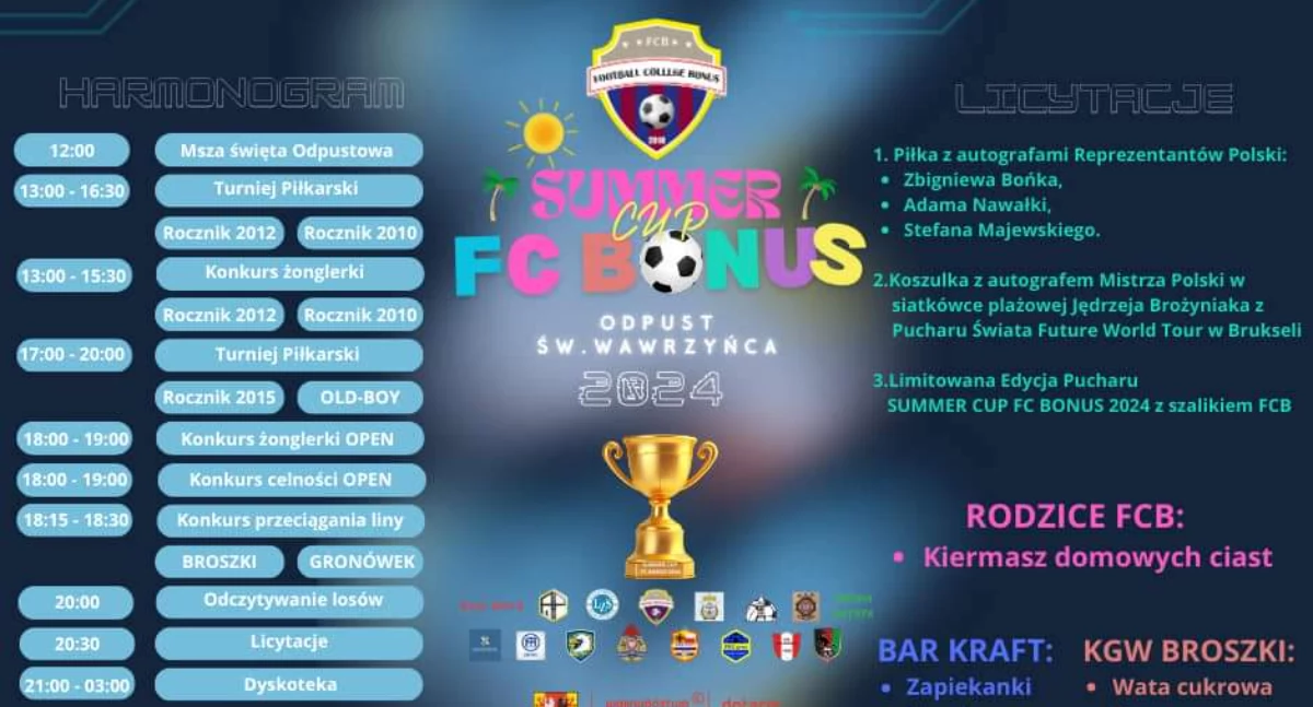 SUMMER CUP FC BONUS 2024: Już jutro rodzinne święto sportu połączone z Odpustem św.Wawrzyńca