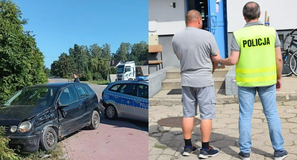 Jechał po chodniku i wymuszał pierwszeństwo - zatrzymał go dopiero radiowóz i słup energetyczny