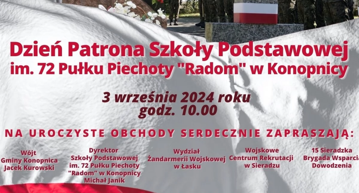 Dzień Patrona Szkoły w Konopnicy - będzie apel poległych oraz pokaz sprzętu wojskowego