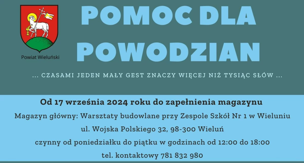 Powiat Wieluński organizuje zbiórkę dla powodzian