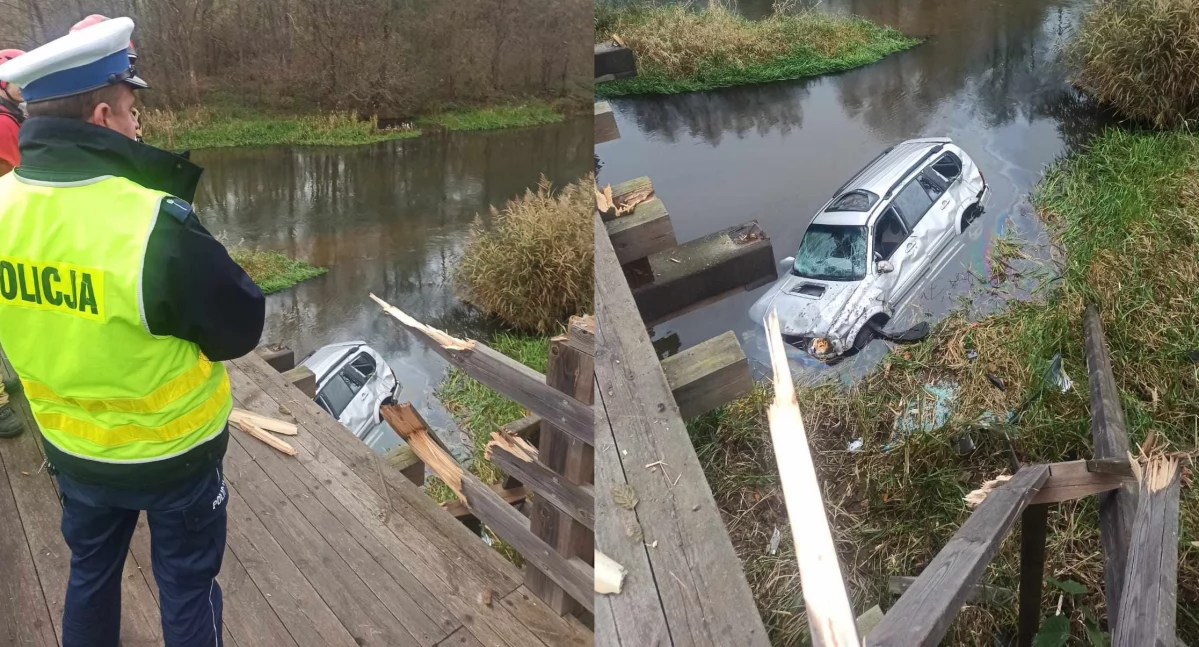Stracił panowanie nad kierownicą i wpadł do rzeki. Droga jest zablokowana!