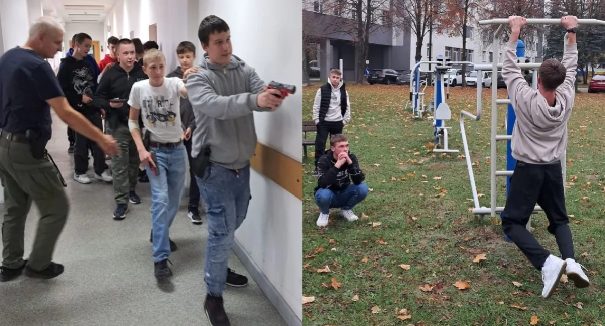 Strzelanie, taktyka i pierwsza pomoc - uczniowie z Wielunia odwiedzili ośrodek szkolenia policjantów