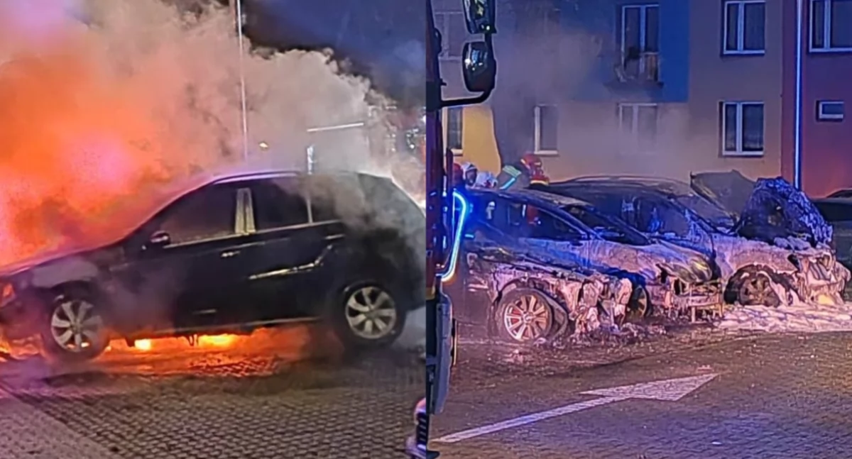 Pożar na parkingu pod blokiem - spłonęły trzy auta!