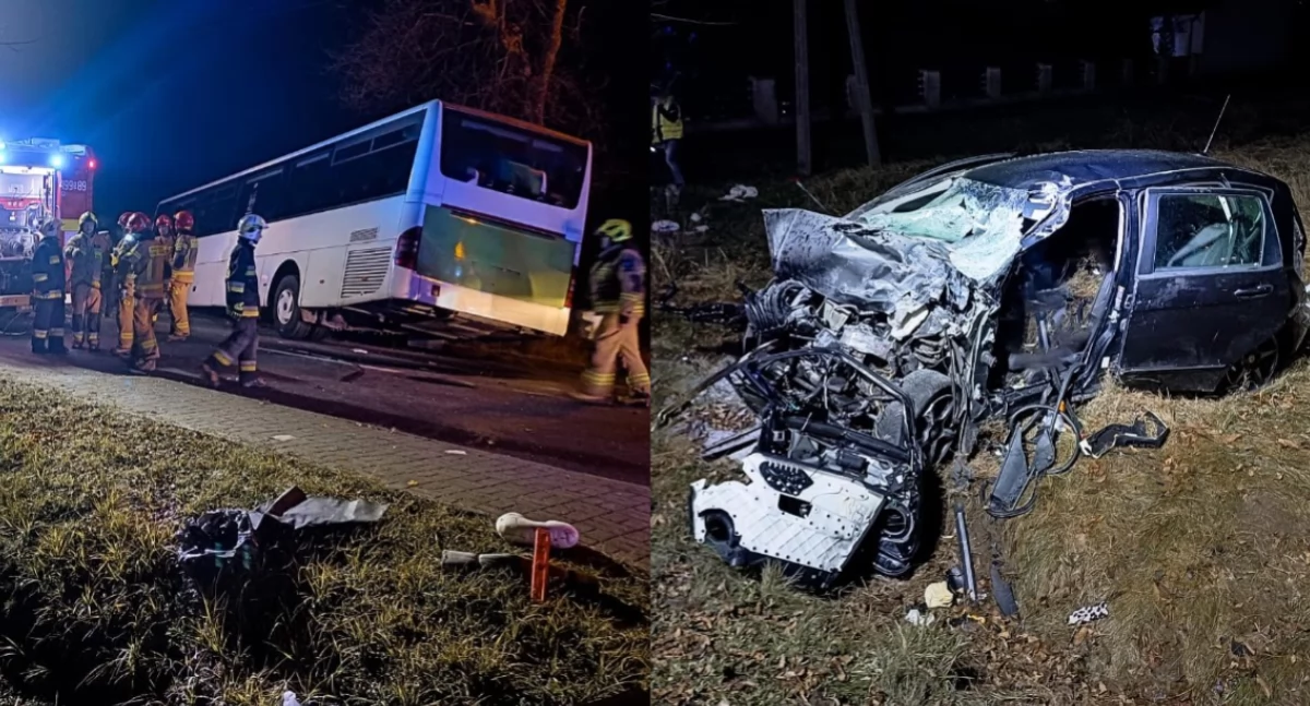 Tragedia na drodze - osobówka zderzyła się z autobusem, 39-latka nie żyje