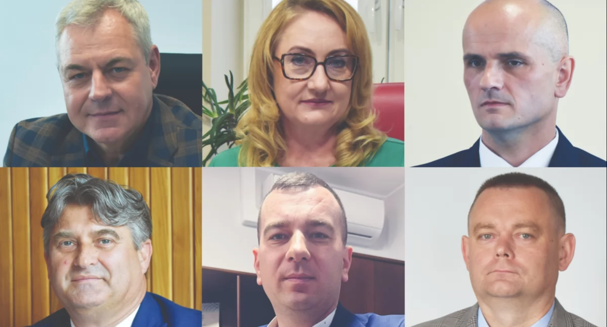 Wójtowie z powiatu pajęczańskiego podsumowują miniony 2024 rok: Tomasz Stolarczyk, Anna Szydłowska, Damian Ciemcioch, Mariusz Mielczarek, Kamil Ceglarek, Tomasz Dygaś