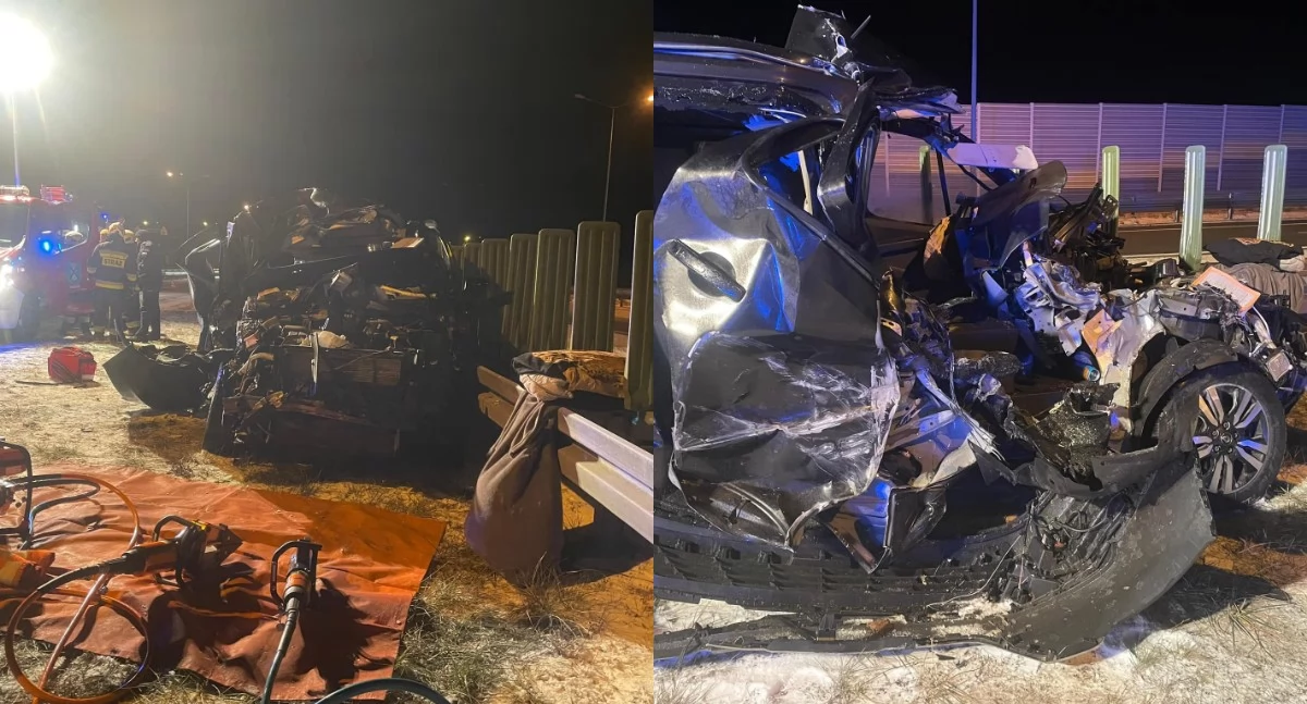 Nocny wypadek na S8 - bus uderzył w ciężarówkę