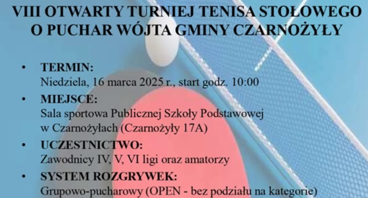 VIII Otwarty Turniej Tenisa Stołowego w Czarnożyłach – sportowe emocje i cenne nagrody