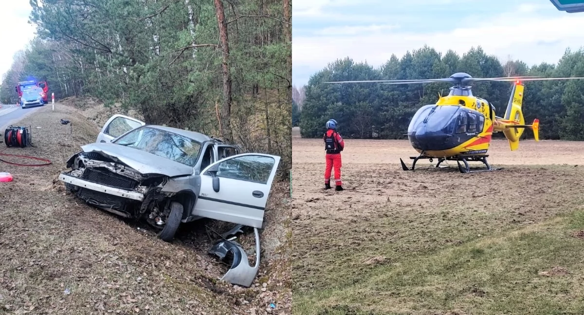 Jechał za szybko, wpadł do rowu - 35-latek trafił helikopterem do szpitala