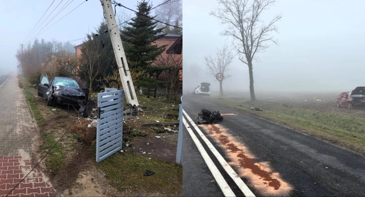 Pędzili jak szaleni - jeden uderzył w ogrodzenie posesji, drugi w drzewo