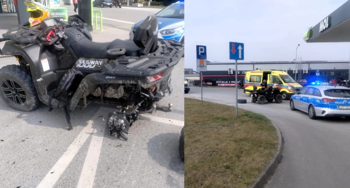 Nietypowa kolizja na stacji paliw - zderzyły się tam dwa quady 