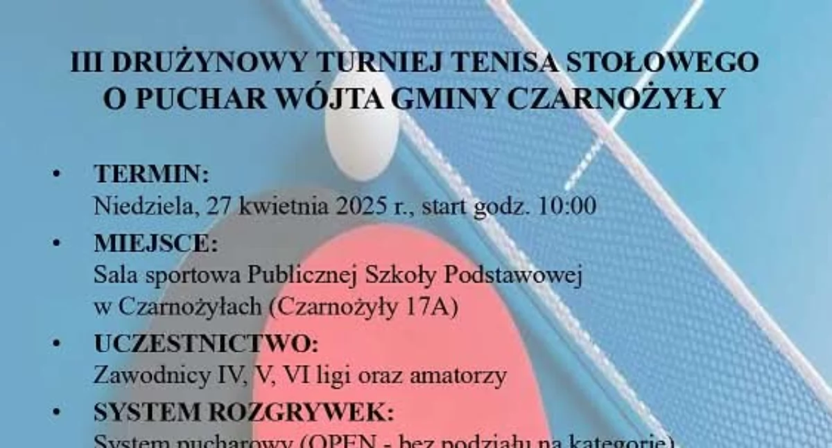 Turniej tenisa stołowego w Czarnożyłach – zagraj o Puchar Wójta Gminy