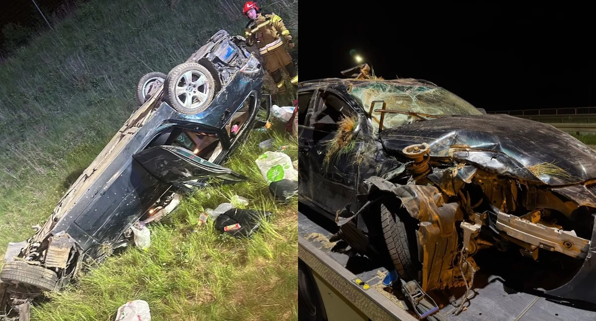 BMW wypadło z drogi i dachowało! Trzy osoby trafiły do szpitala