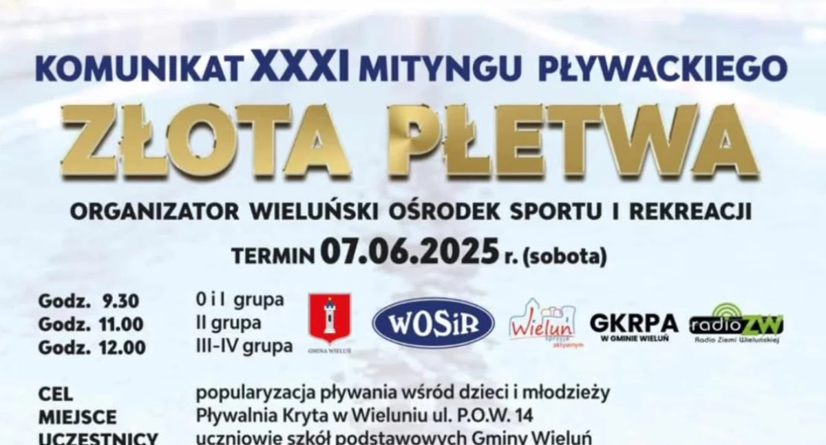 Wieluń zaprasza najmłodszych pływaków na miting pływacki – „Złota Płetwa