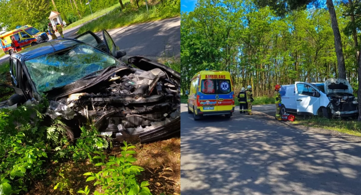 Zderzenie dwóch aut na skrzyżowaniu - trzy osoby trafiły do szpitala