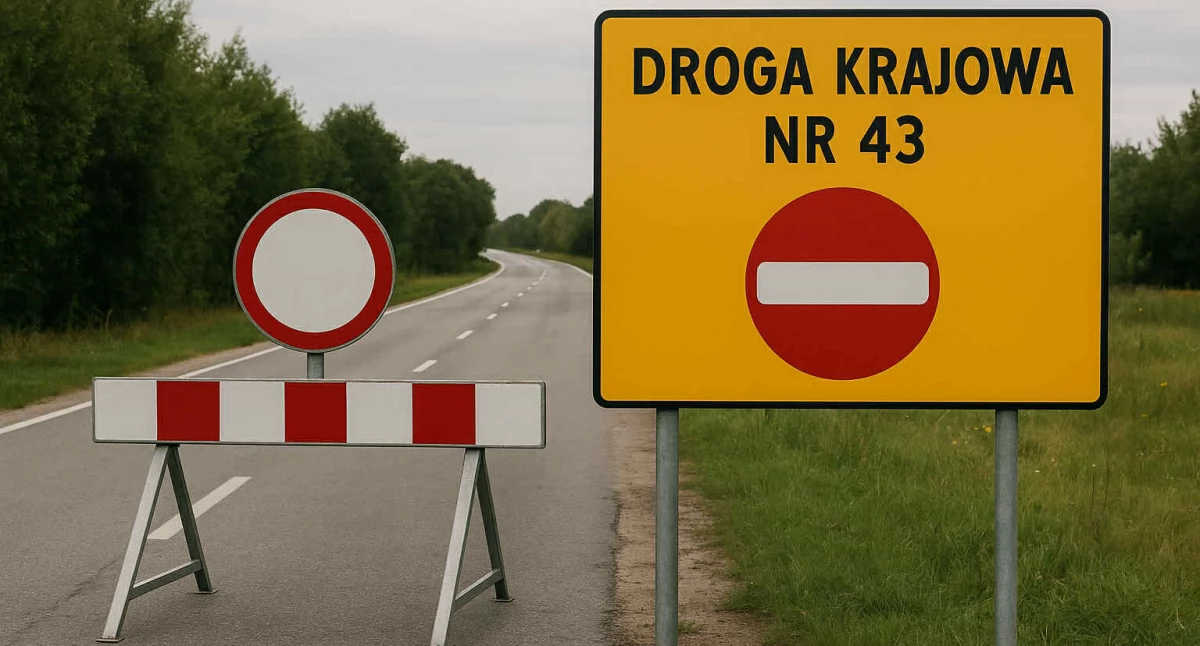 Całkowite zamknięcie drogi krajowej nr 43 w Młynach w nocy z 20 na 21 czerwca