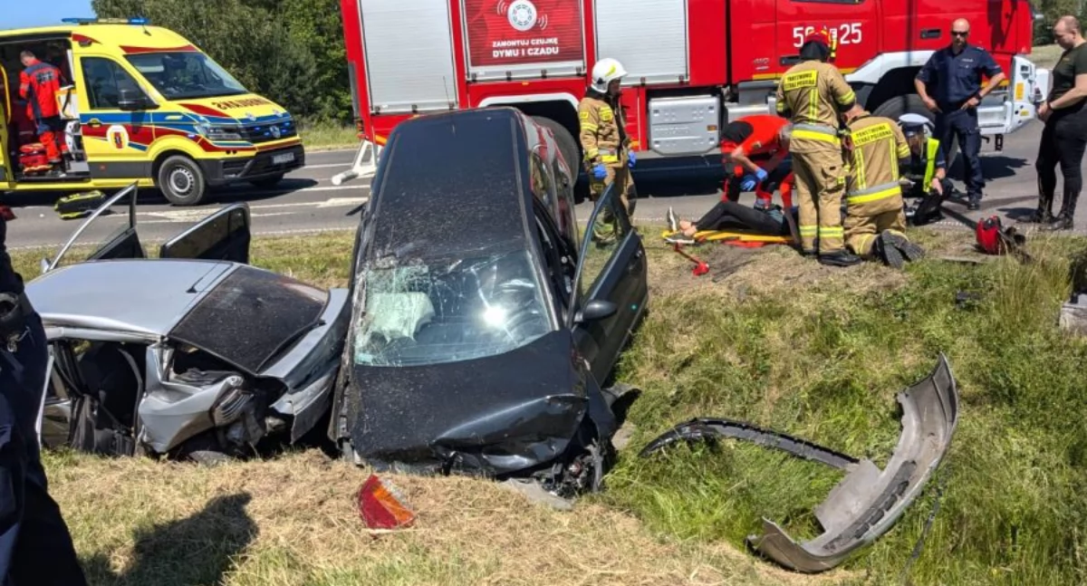 Groźny wypadek w łódzkim. Ranni policjanci i obcokrajowcy