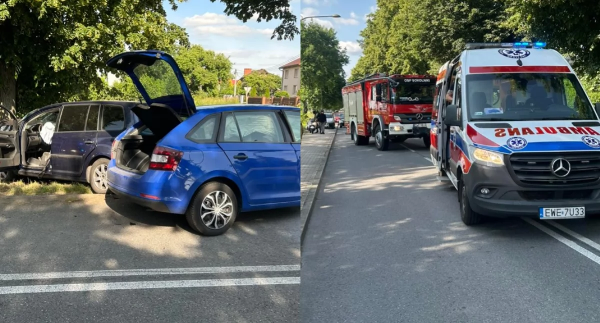 Zderzenie dwóch aut na skrzyżowaniu - kierowcy przewiezieni do szpitala