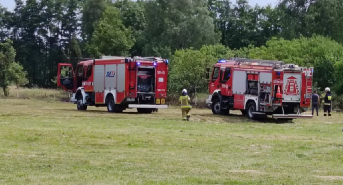 Pożar łąki koło pustostanu w Borkach Walkowskich, gmina Osjaków
