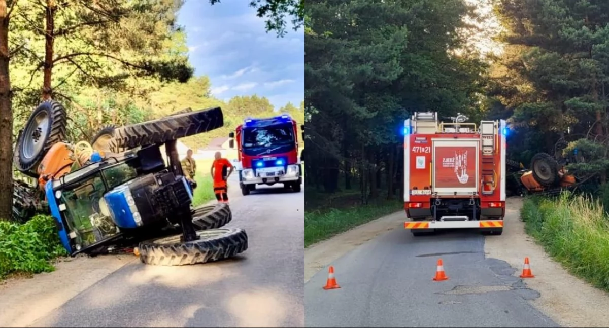 Ciągnik rolniczy zjechał do rowu i przewrócił się - pierwszej pomocy udzielił policjant