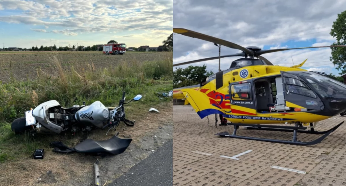 Motocyklista zderzył się z samochodem osobowym - na miejscu lądował helikopter Lotniczego Pogotowia Ratunkowego