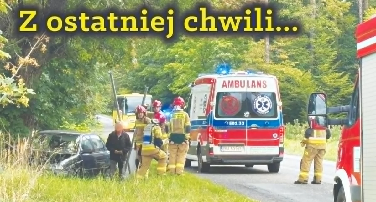 Wypadek w Pajęcznie. Samochód rozbija się na drzewie