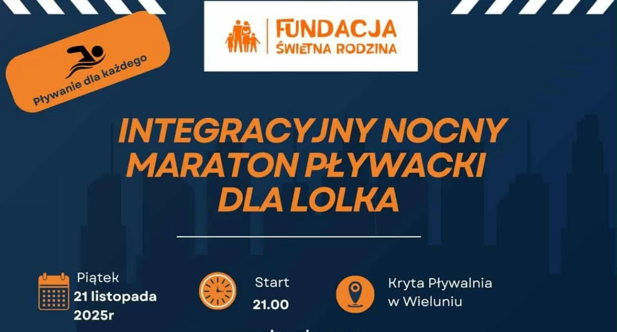 Integracyjny Nocny Maraton Pływacki dla Lolka w Wieluniu