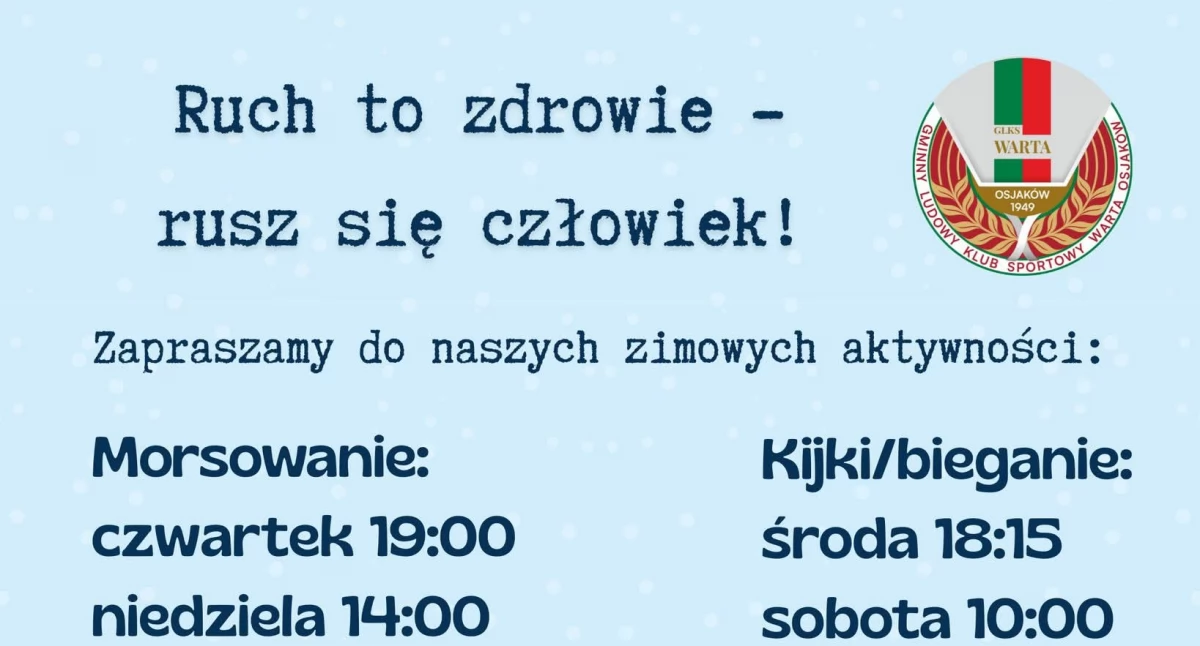 Warta Osjaków zachęca do zimowej aktywności. Morsowanie i bieganie dla każdego