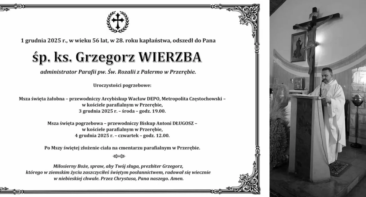 Nie żyje ks. Grzegorz Wierzba, były proboszcz parafii w Kolonii Lisowice i wikariusz w parafii w Trębaczewie