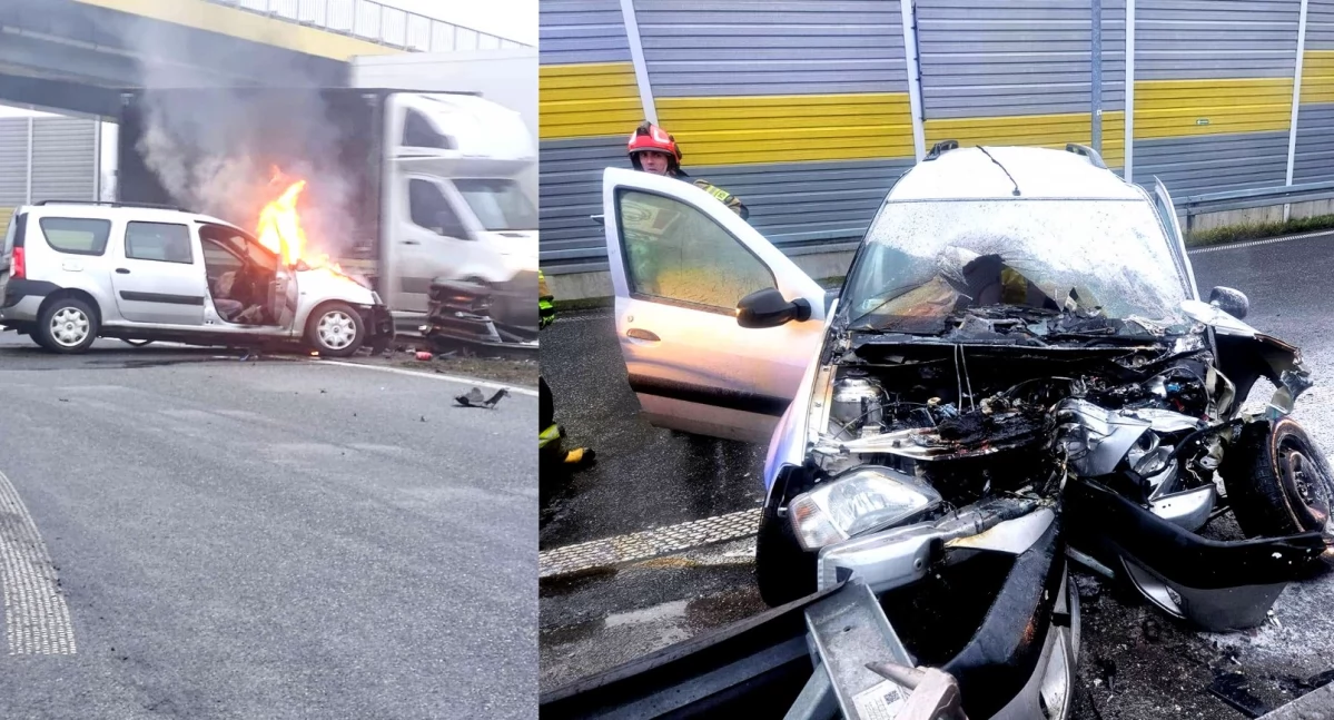 Policjanci uratowali kierowcę z płonącego samochodu