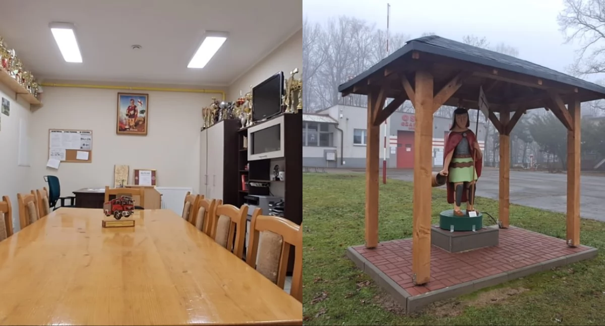 Remonty w remizie OSP Ożarów - nowe meble, odnowiona figurka św. Floriana