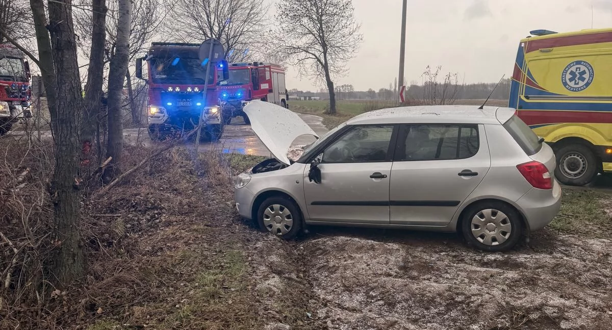 20-latek w szpitalu - zjechał skodą z drogi i uderzył w drzewo!