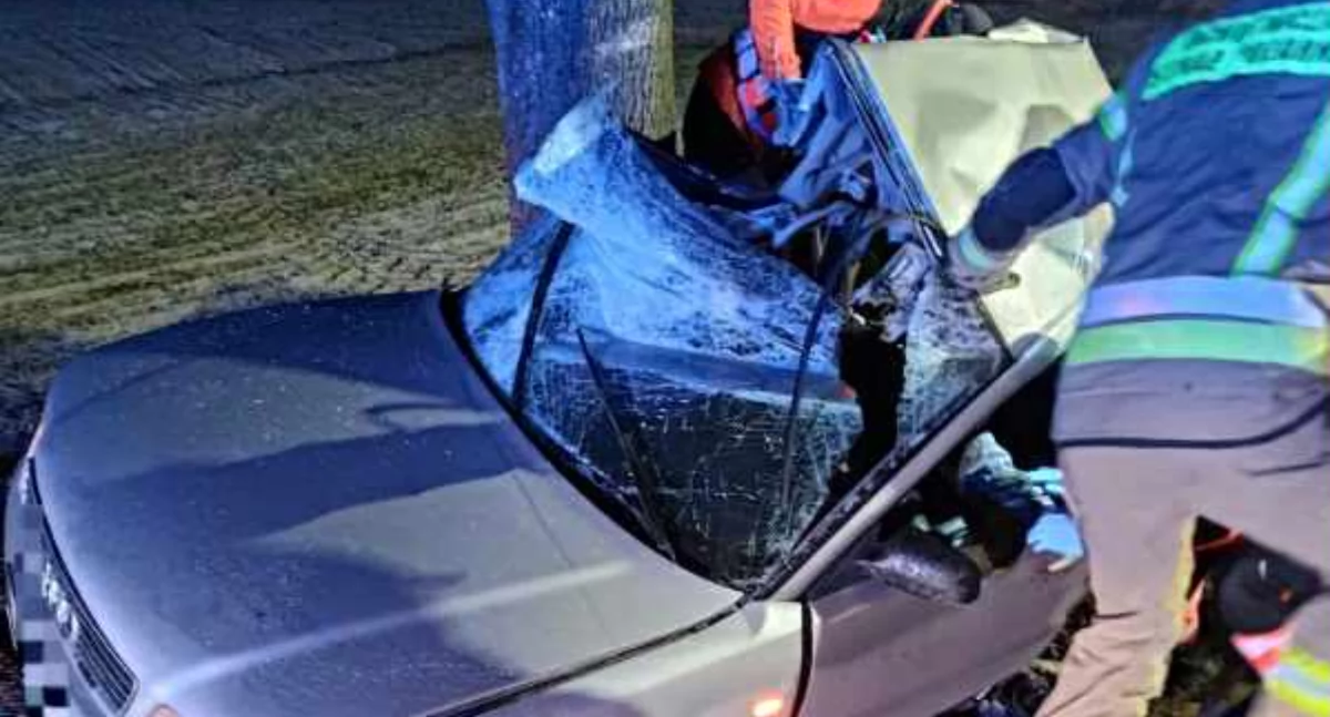 Audi zjechało z drogi i uderzyło w drzewo - nieprzytomny 22-letni kierowca trafił do szpitala!