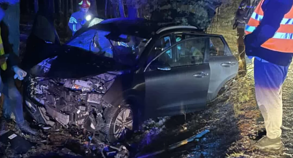Auto wypadło z drogi i uderzyło w drzewo: Wypadek na trasie Drobnice-Raduczyce