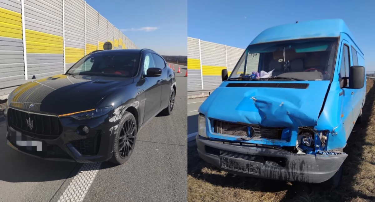 Kolizja na S8 - w tył Maserati uderzył dostawczy bus