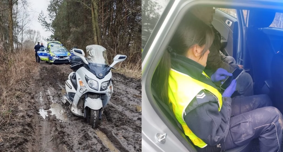 Motocyklista uciekał przed policją - wpadł, bo... jego pojazd ugrzązł w błocie