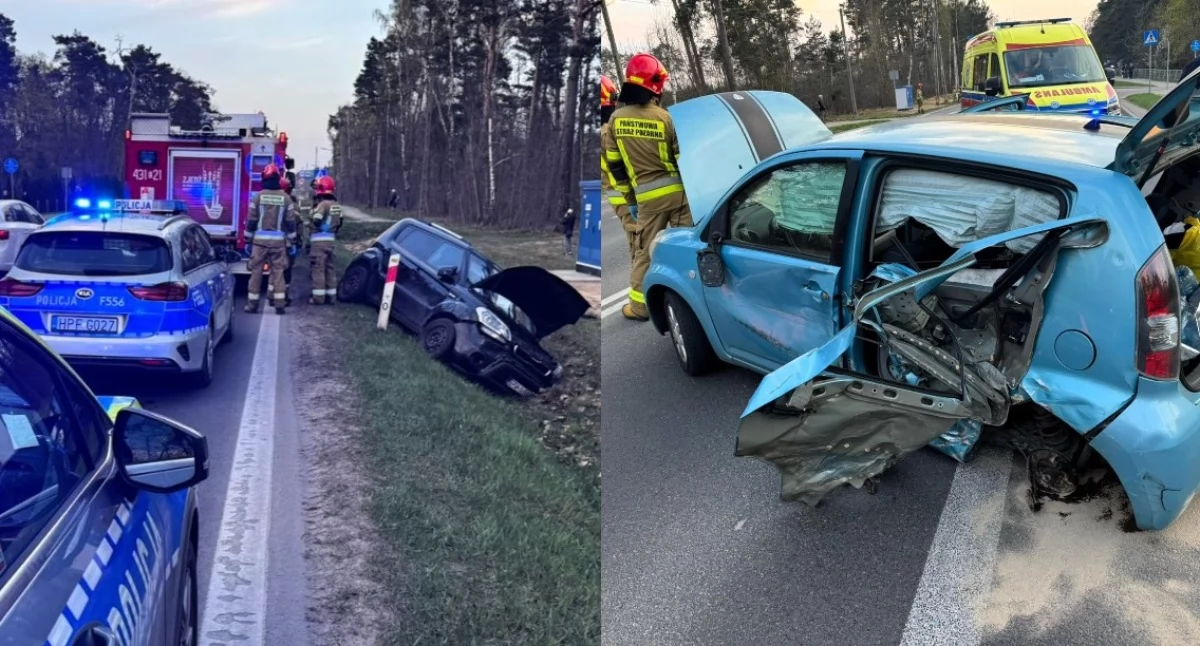 Czołowe zderzenie osobówek - jeden z kierowców trafił do szpitala