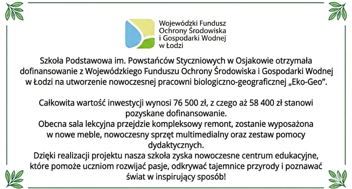 Nowoczesna ekopracownia powstanie w Osjakowie. Szkoła otrzymała blisko 60 tys. zł dofinansowania