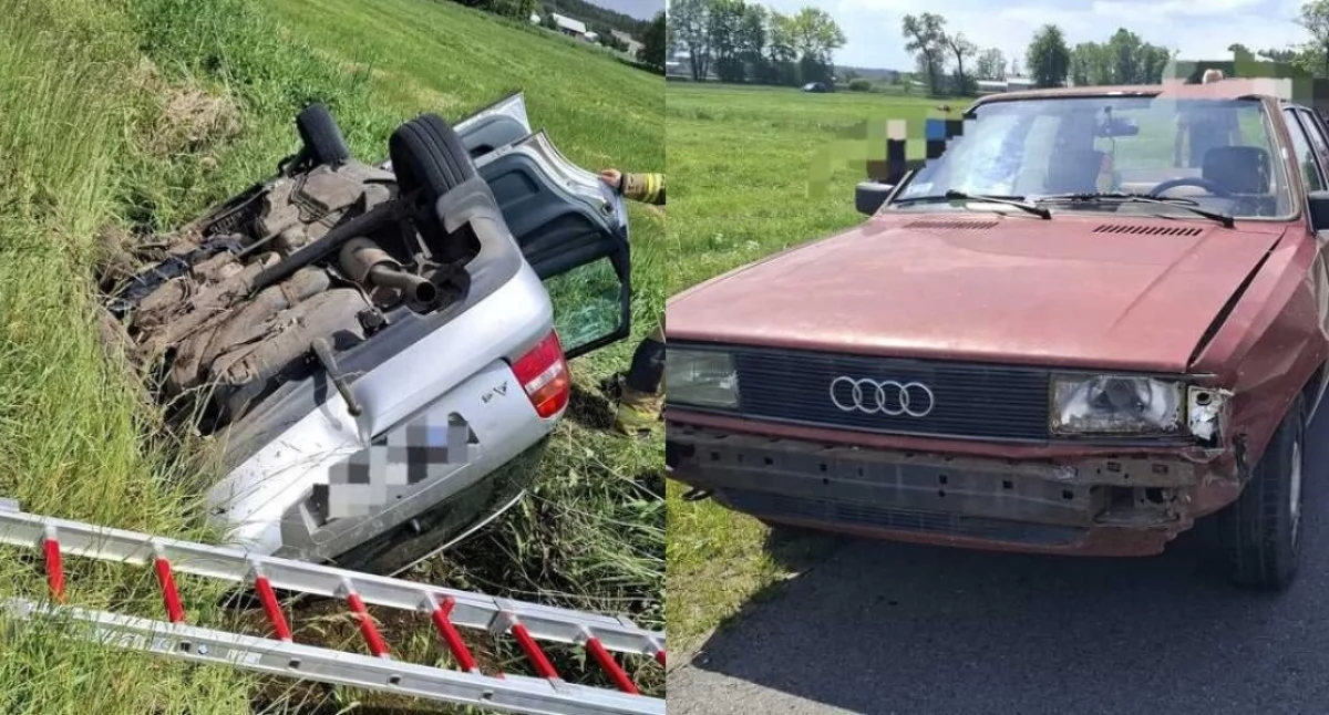 Najpierw dachowanie, a potem czołowe zderzenie - dwa wypadki w ciągu kilku minut w Galewicach